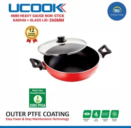 Ucook 4MM Heavy Gauge NS Kadai with Glass Lid 260mm