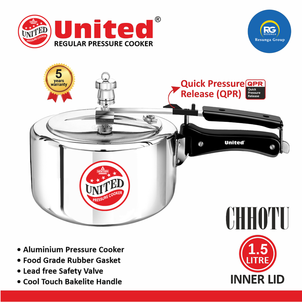 United Regular Inner Lid Non-Induction Pressure Cooker 1.5Ltr (Wide)