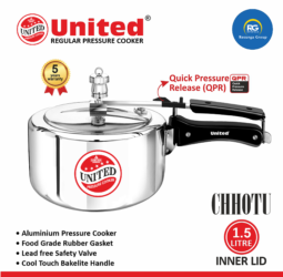 United Regular Inner Lid Non-Induction Pressure Cooker 1.5Ltr (Wide)