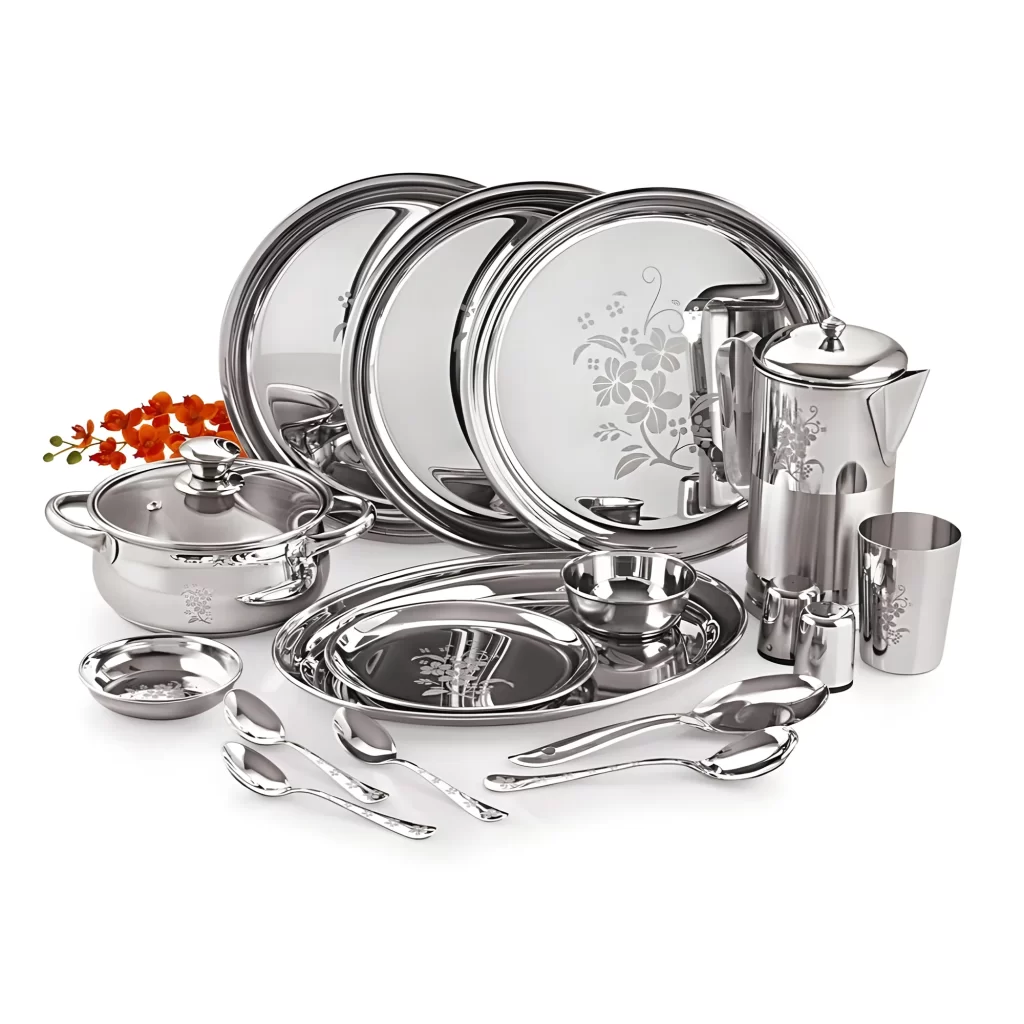 Neelam Stainless Steel Dinner Set (Laser Etching) 55 Pcs Set