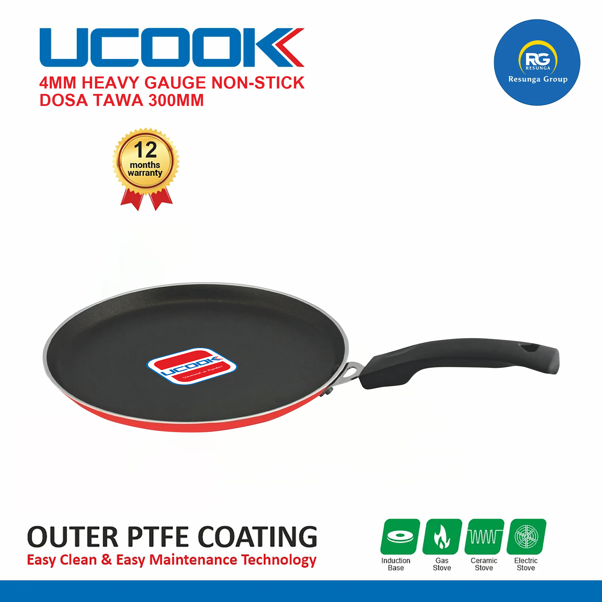 Ucook 4MM Heavy Gauge NS Dosa Tawa 300mm