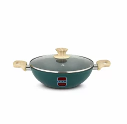 Ucook NS Forged Pro-X Kadhai with Glass Lid Teal Blue Gold Spatter 260mm