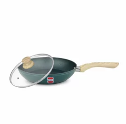 Ucook NS Forged Pro-X Fry Pan with Glass Lid Teal Blue Gold Spatter 240mm