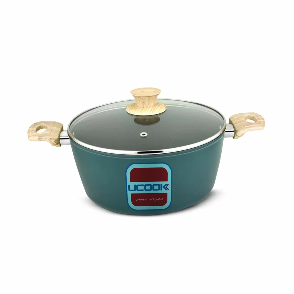 Ucook NS Forged Pro-X Casserole with Glass Lid Teal Blue Gold Spatter 240mm