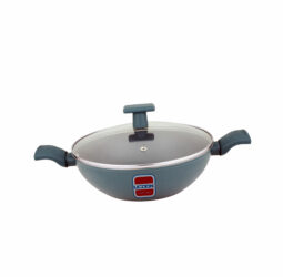 Ucook NS Forged Pro Kadhai with Glass Lid Teal Blue Soft Touch Handle 260mm