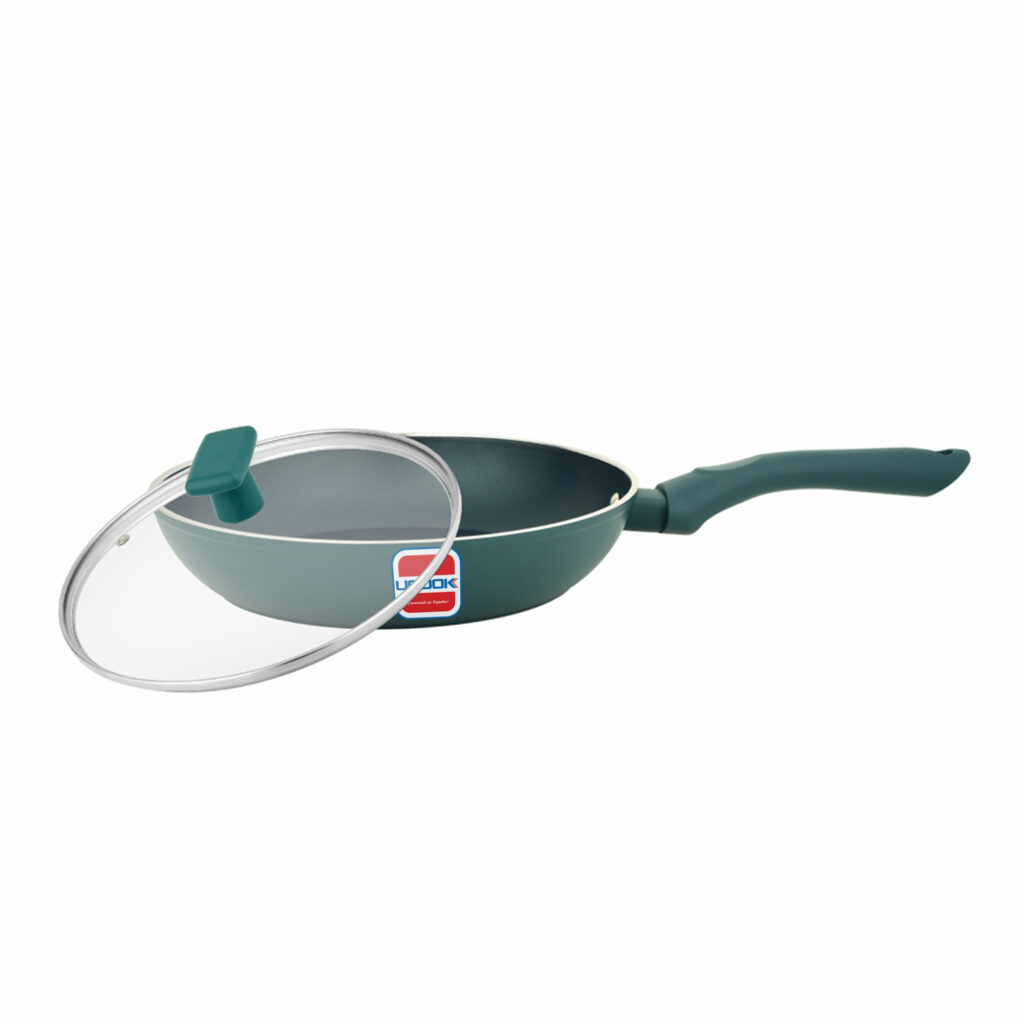 Ucook NS Forged Pro Fry Pan with Glass Lid Teal Blue Soft Touch Handle 240mm