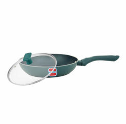 Ucook NS Forged Pro Fry Pan with Glass Lid Teal Blue Soft Touch Handle 240mm