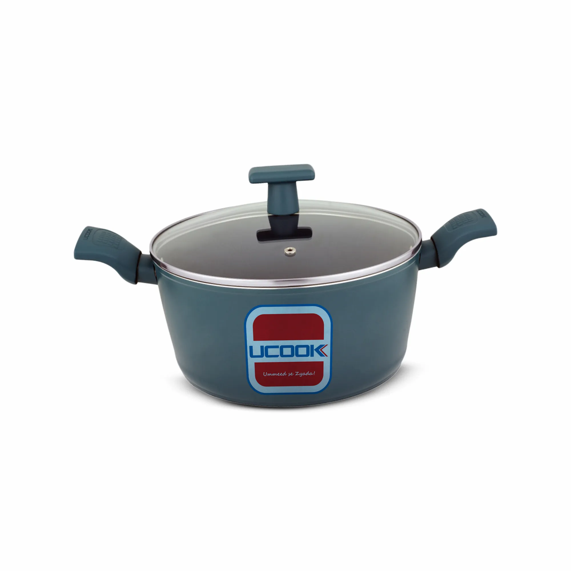 Ucook NS Forged Pro Casserole with Glass Lid Teal Blue Soft Touch Handle 240mm