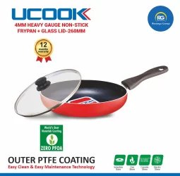 Ucook 4MM Heavy Gauge NS Fry Pan with Glass Lid 260mm