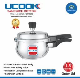 Ucook SS Belly Shape Sandwich Bottom Outer Lid Cooker 1.5Ltr