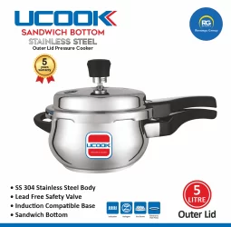 Ucook SS Belly Shape Sandwich Bottom Outer Lid Cooker 5Ltr