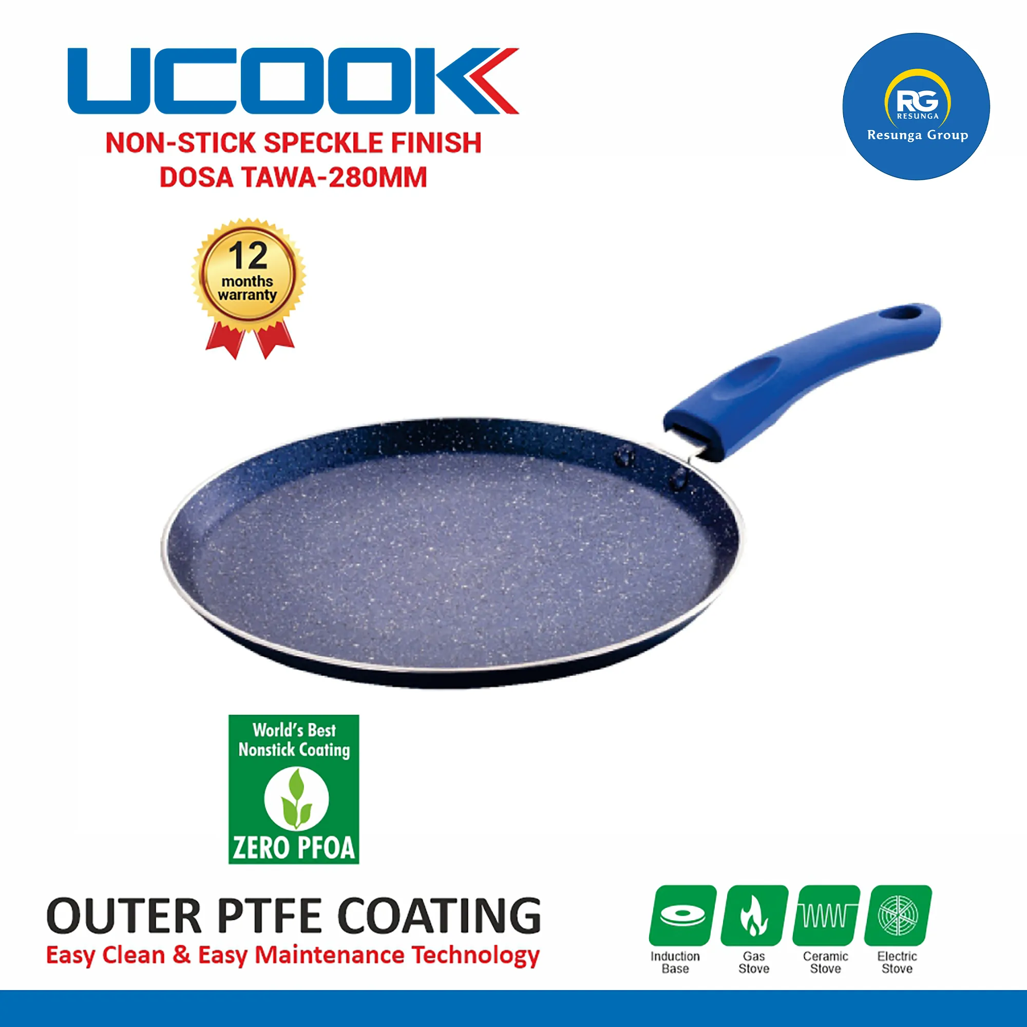 Ucook Non-Stick Speckle Finish Dosa Tawa 280mm