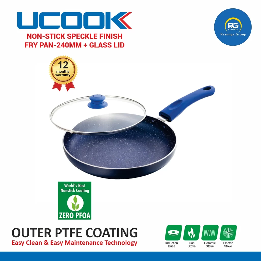 Ucook Non-Stick Speckle Finish Fry Pan with Glass Lid 240mm