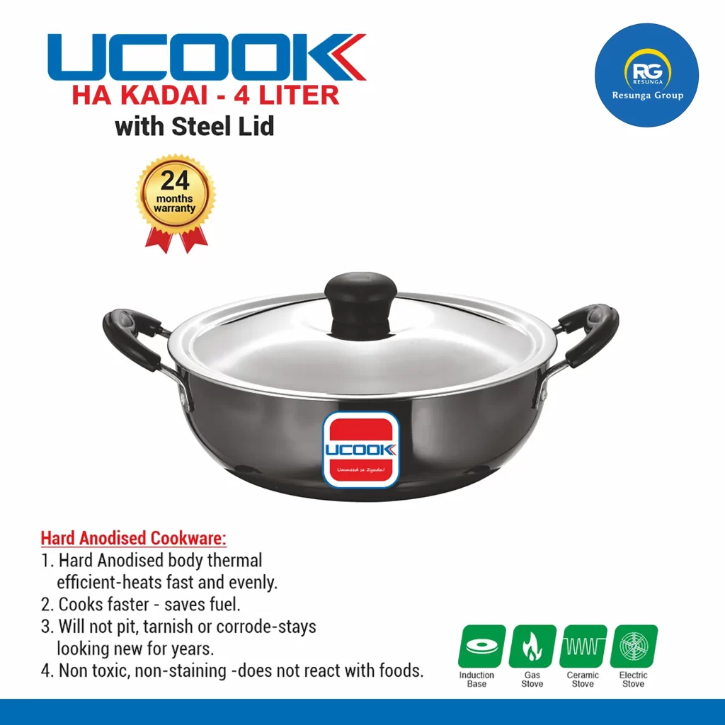 Ucook HA Kadai with Stainless Steel Lid 4Ltr