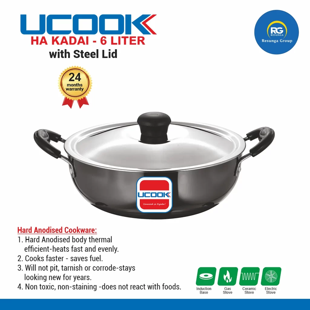 Ucook HA Kadai with Stainless Steel Lid 6Ltr