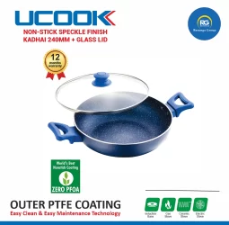 Ucook Non-Stick Speckle Finish Kadhai with Glass Lid 240mm