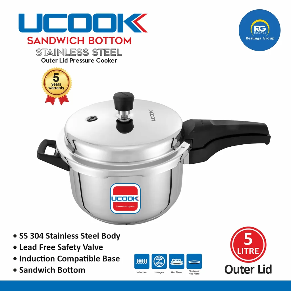 Ucook SS Sandwich Bottom Outer Lid Cooker 5Ltr