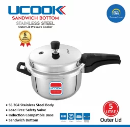 Ucook SS Sandwich Bottom Outer Lid Cooker 5Ltr