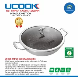 Ucook Stainless Steel Non-Stick Triply Kadhai 260mm