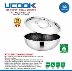 Ucook Stainless Steel Non-Stick Triply Tasla 220mm