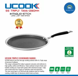 Ucook Stainless Steel Non-Stick Triply Tawa 280mm