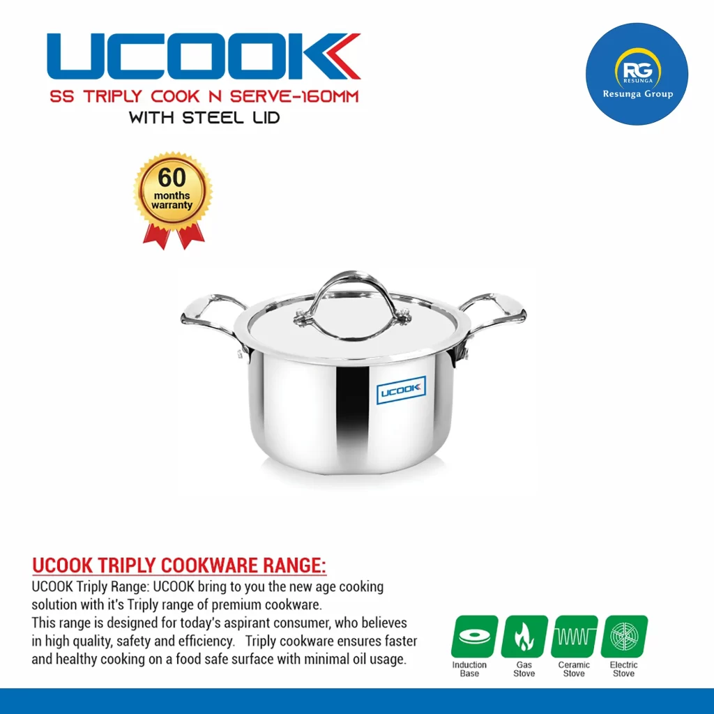 Ucook SS Triply  Cook N Serve with Steel Lid 160mm