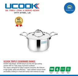 Ucook SS Triply  Cook N Serve with Steel Lid 160mm