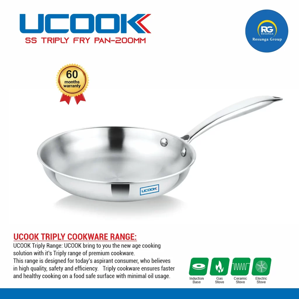 Ucook SS Triply Fry Pan 200mm