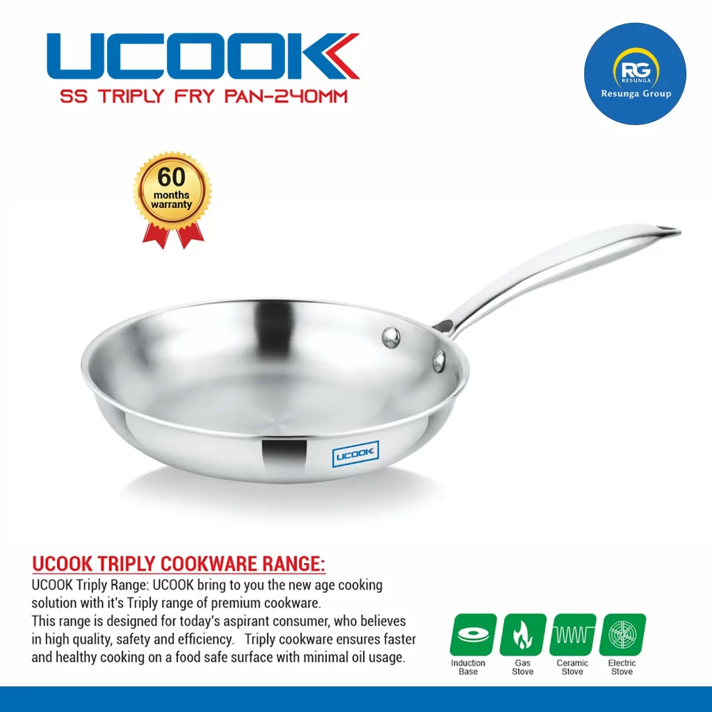 Ucook SS Triply Fry Pan 240mm