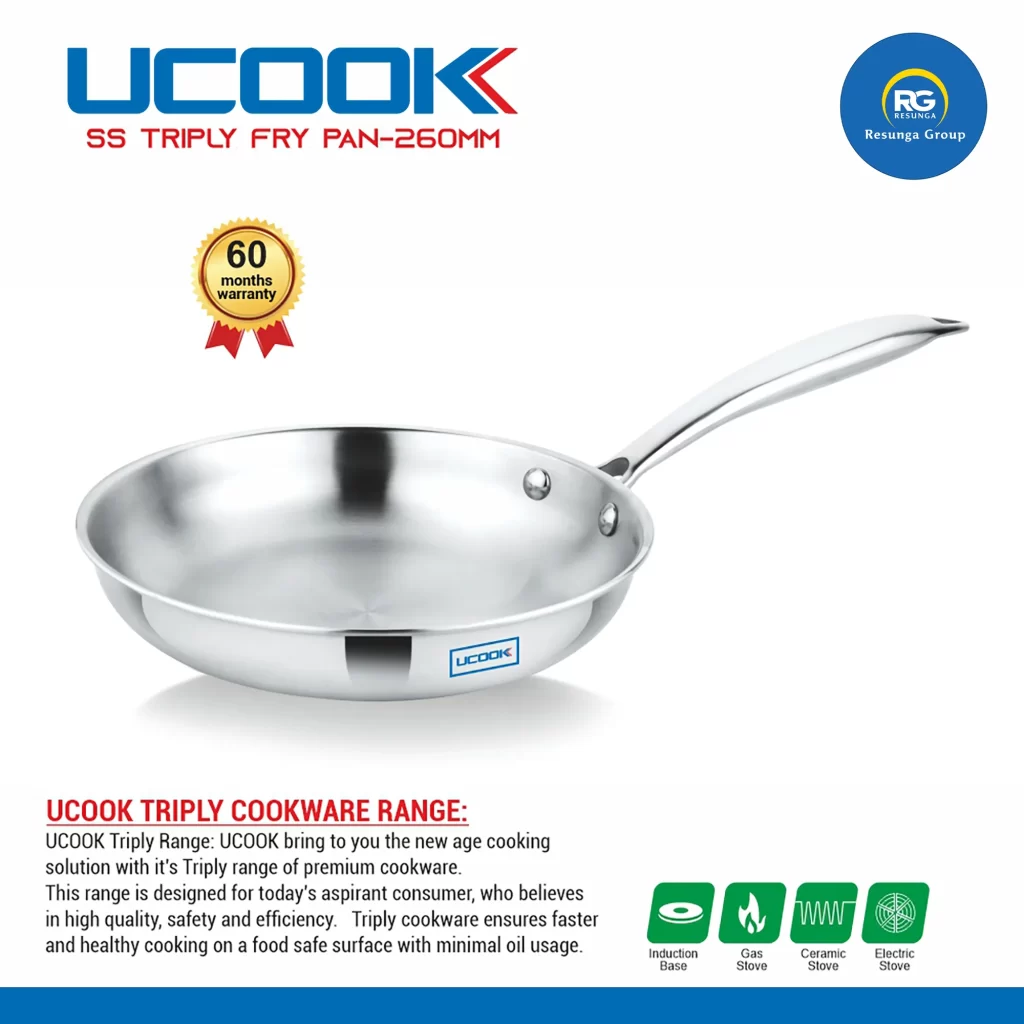 Ucook SS Triply Fry Pan 260mm