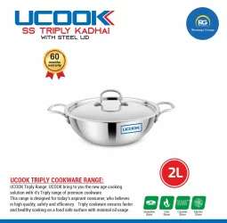 Ucook SS Triply Kadai with Steel Lid 2Ltr