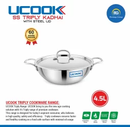 Ucook SS Triply Kadai with Steel Lid 4.5Ltr