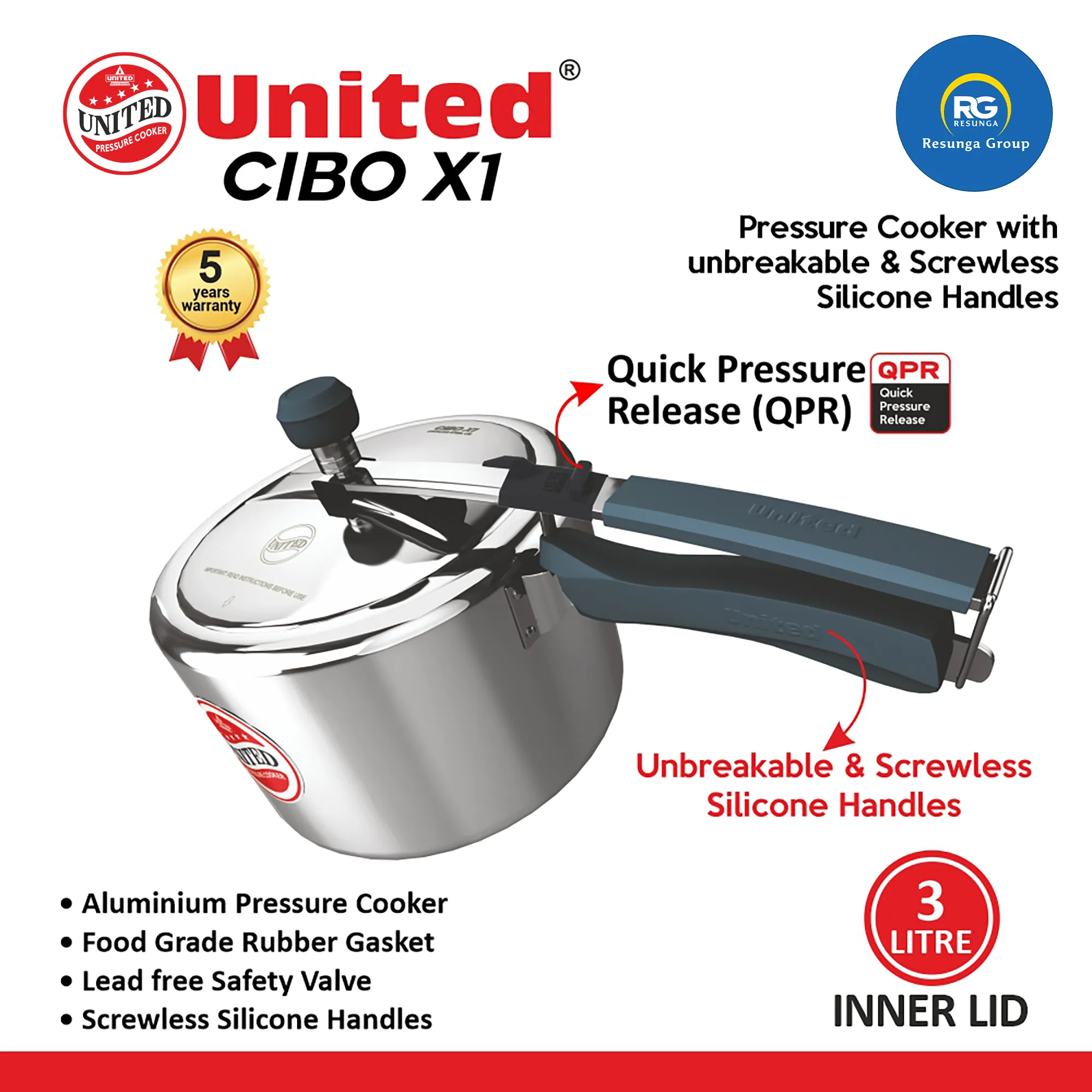 United CIBO X1 Inner Lid Cooker 3Ltr