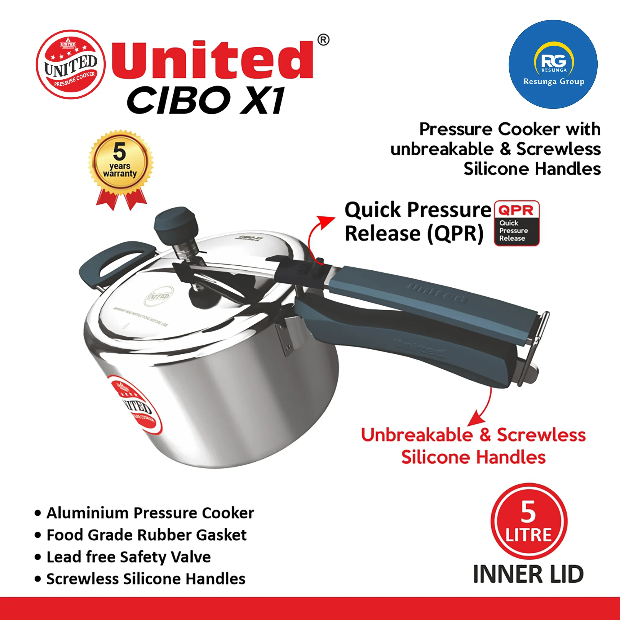 United CIBO X1 Inner Lid Cooker 5Ltr