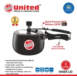 United Pranzo X1 Black Inner Lid Pressure Cooker 3Ltr