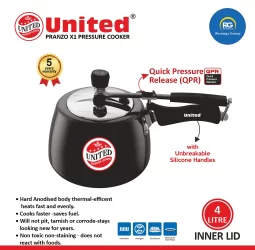 United Pranzo X1 Black Inner Lid Pressure Cooker 4Ltr