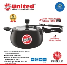 United Pranzo X1 Black Inner Lid Pressure Cooker 6.5Ltr