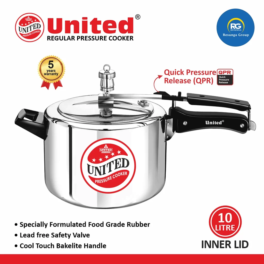 United Regular Inner Lid Non-Induction Pressure Cooker 10Ltr