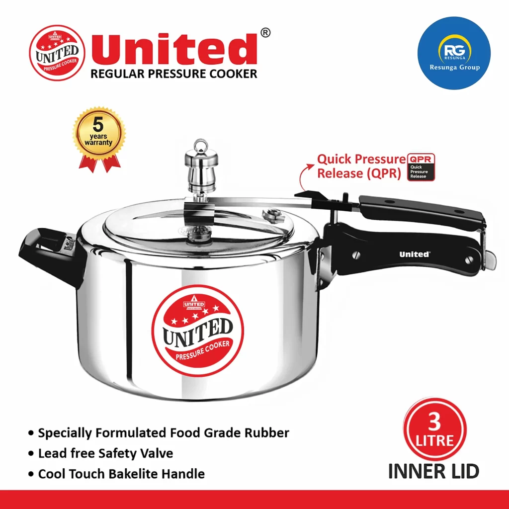 United Regular Inner Lid Non-Induction Pressure Cooker 3Ltr (Wide)