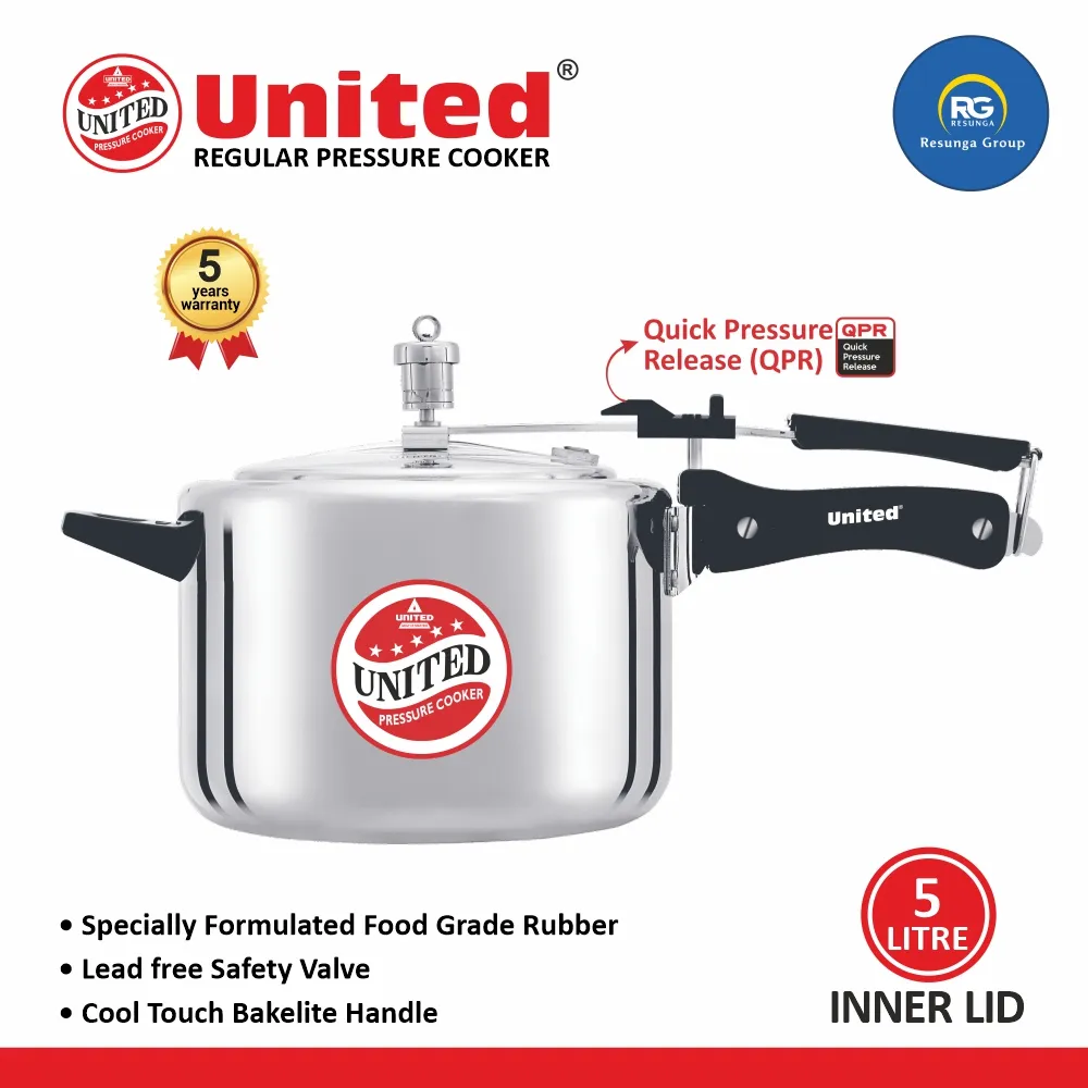 United Regular Inner Lid Non-Induction Pressure Cooker 5Ltr