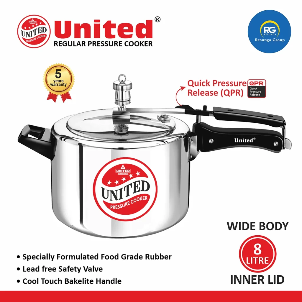 United Regular Inner Lid Non-Induction Pressure Cooker 8Ltr (Wide)