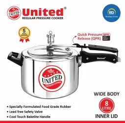 United Regular Inner Lid Non-Induction Pressure Cooker 8Ltr (Wide)