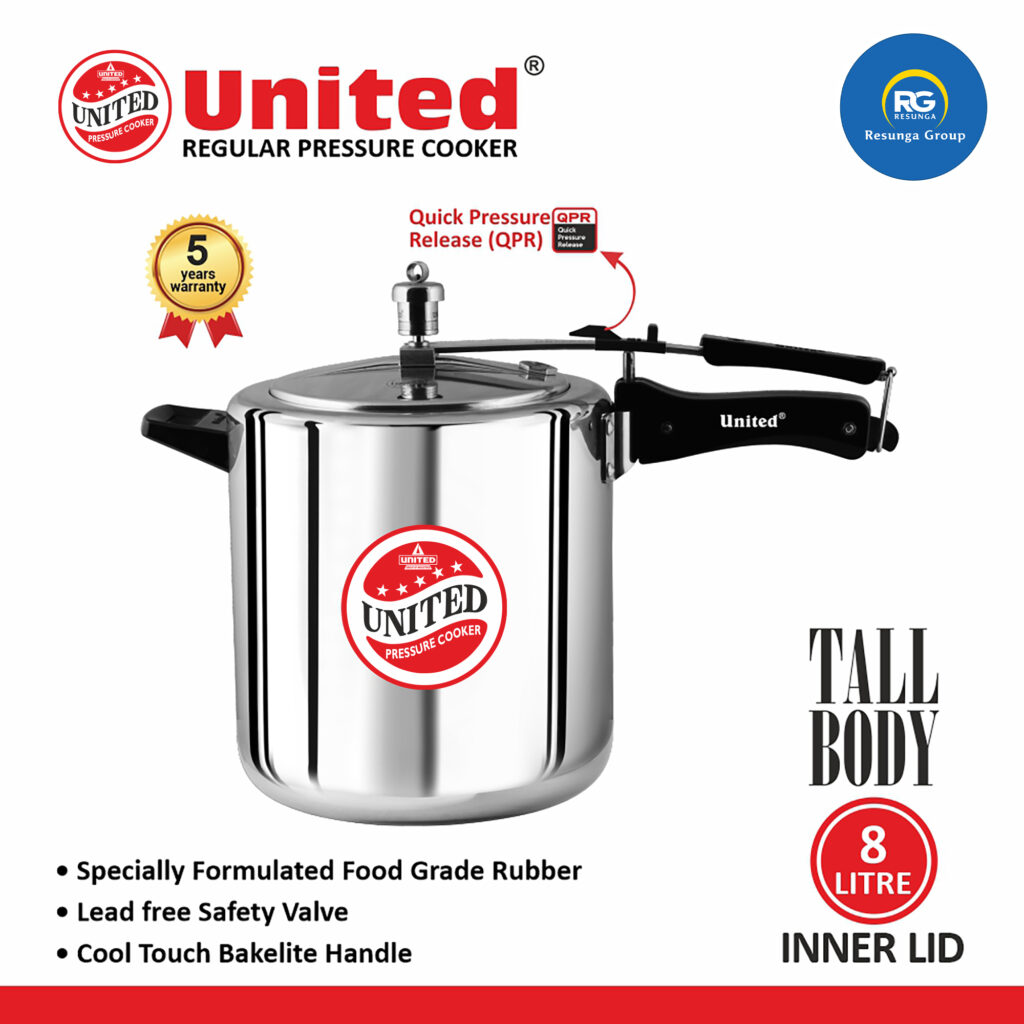 United Regular Inner Lid Non-Induction Pressure Cooker 8Ltr (Tall)