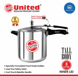 United Regular Inner Lid Non-Induction Pressure Cooker 8Ltr (Tall)