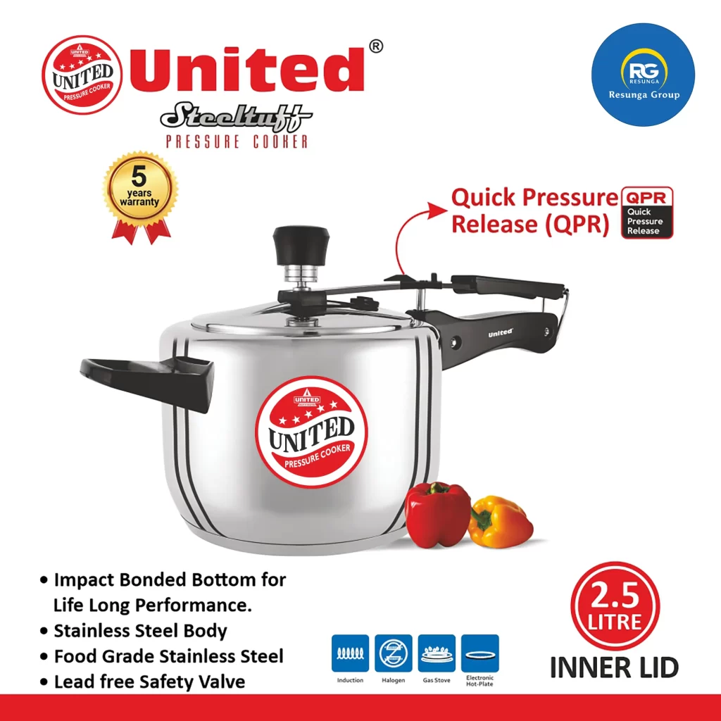 United Steeltuff Inner Lid Pressure Cooker 2.5Ltr