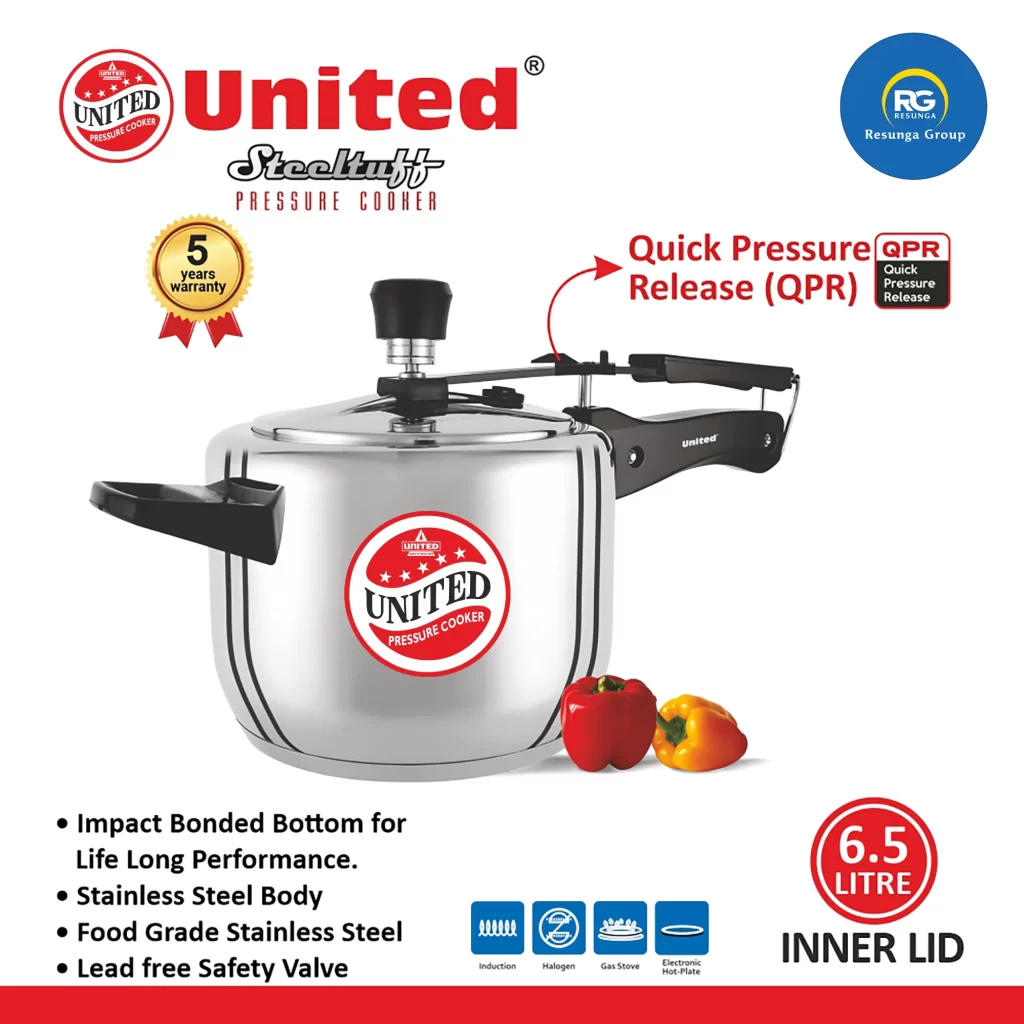 United Steeltuff Inner Lid Pressure Cooker 6.5Ltr