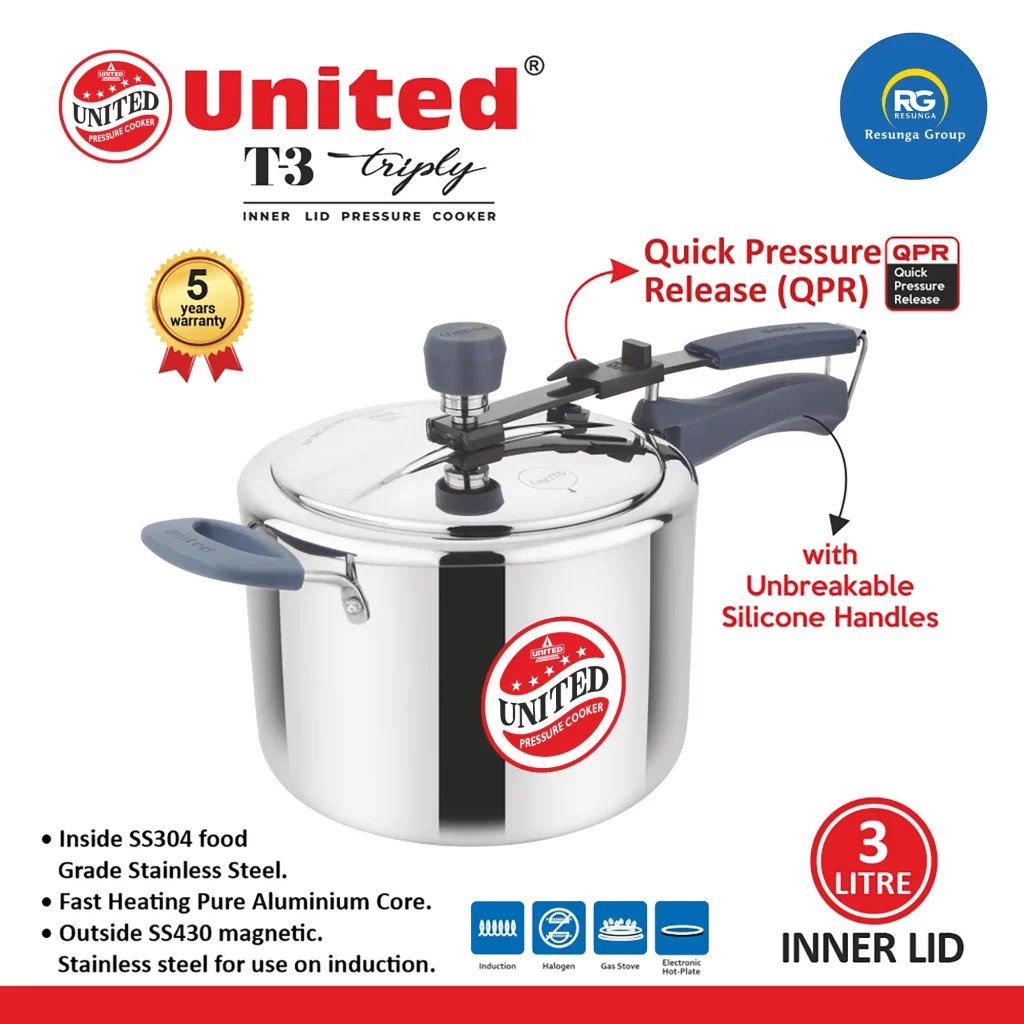 United Triply Stainless Steel Cooker 3Ltr (Tall)