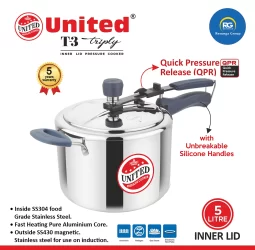 United Triply Stainless Steel Cooker 5Ltr (Wide)