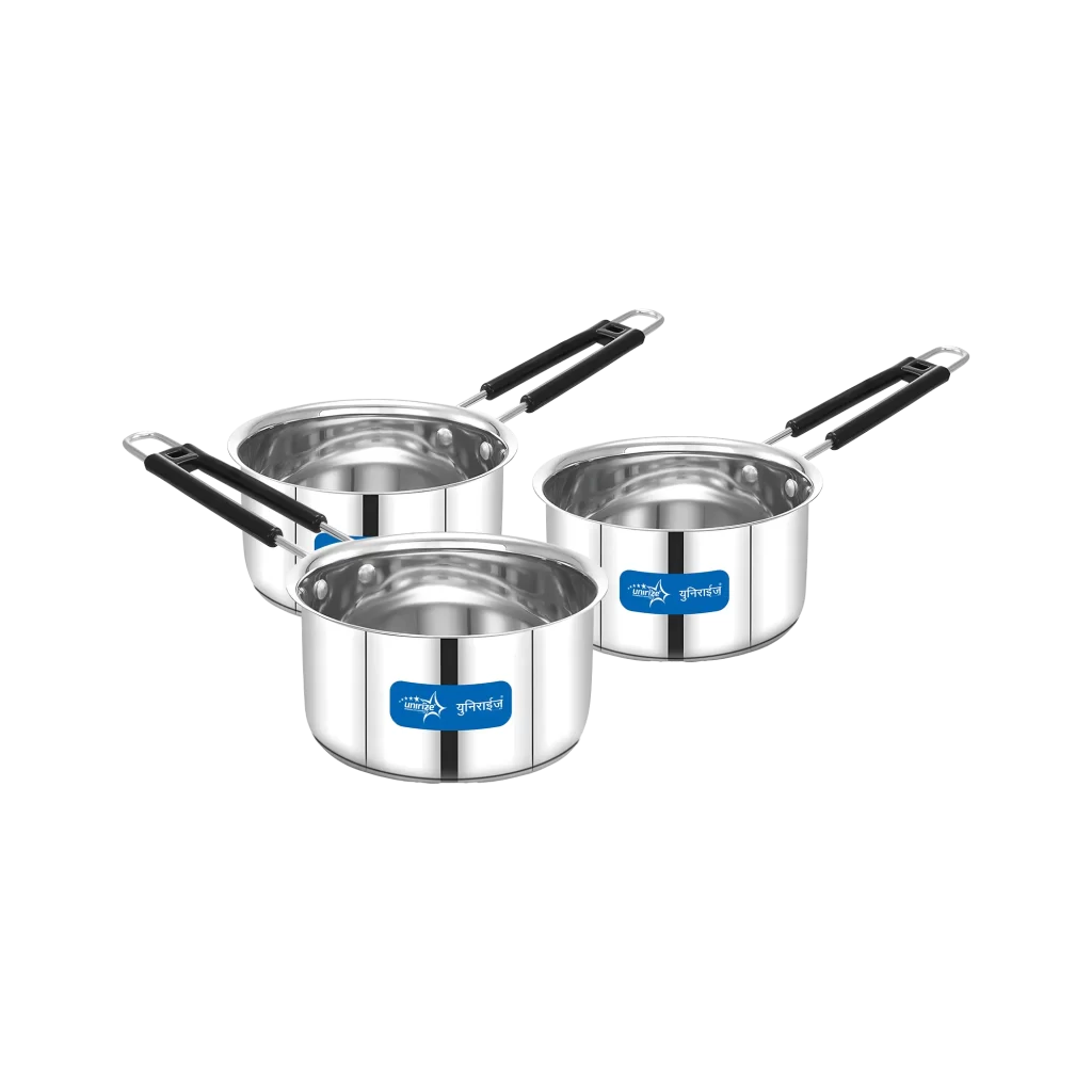 Unirize Stainless Steel Capsule Bottom Sauce Pan Set of 3 Pcs (16x18x20)