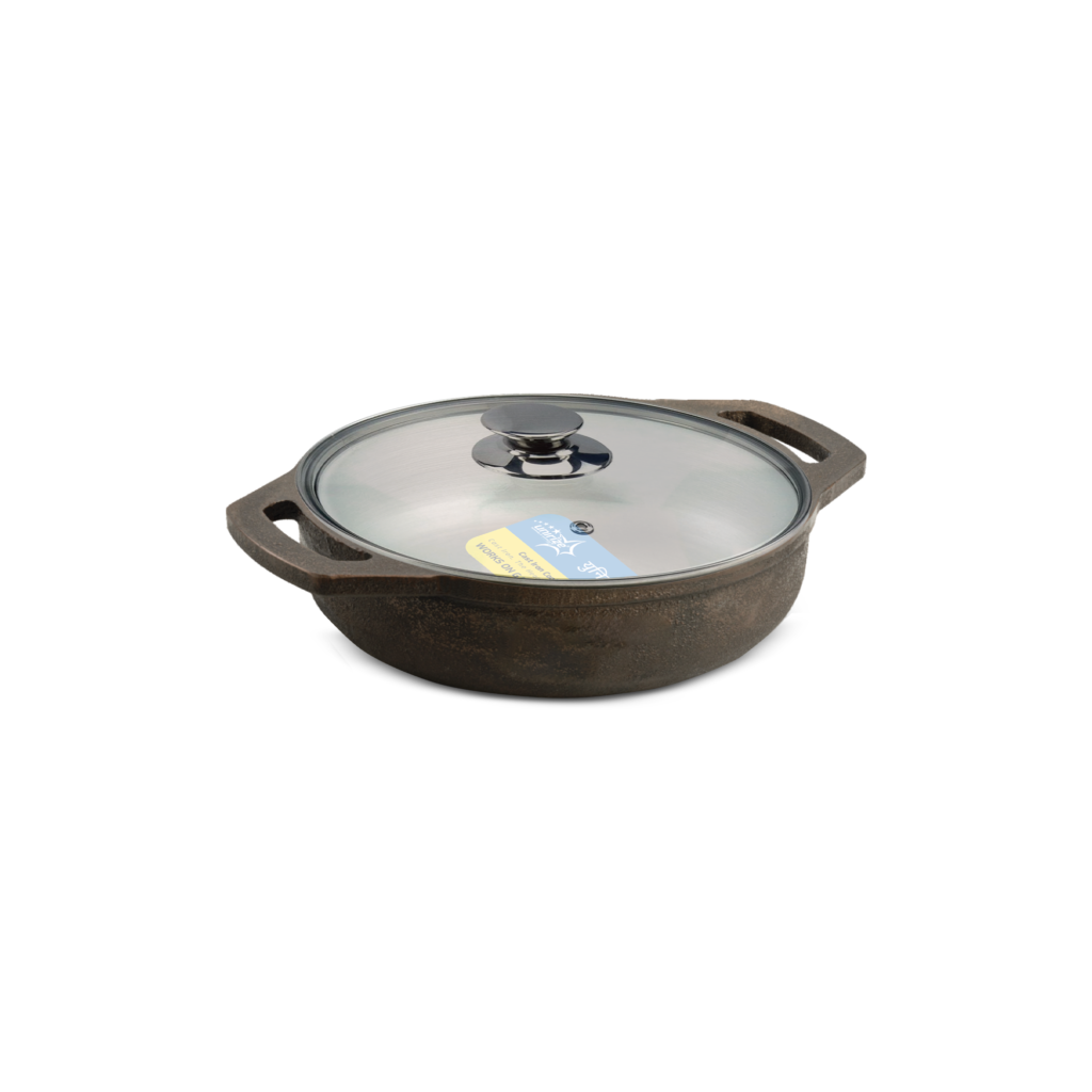 Unirize Cast Iron Kadai with Glass Lid 22.5cm